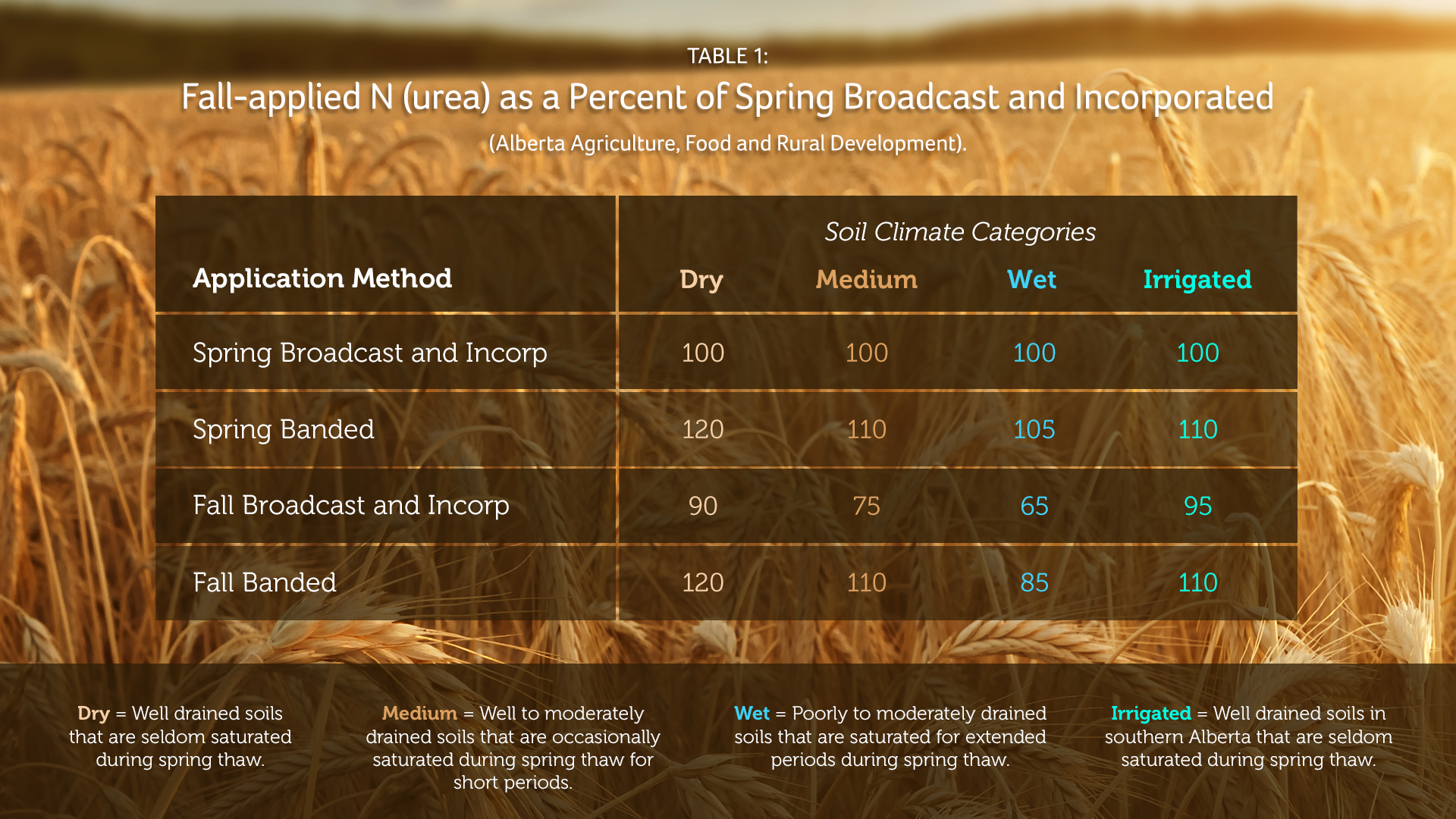 Fall-aplied N (urea) as a Percent of Spring Broadcast and Incorporated