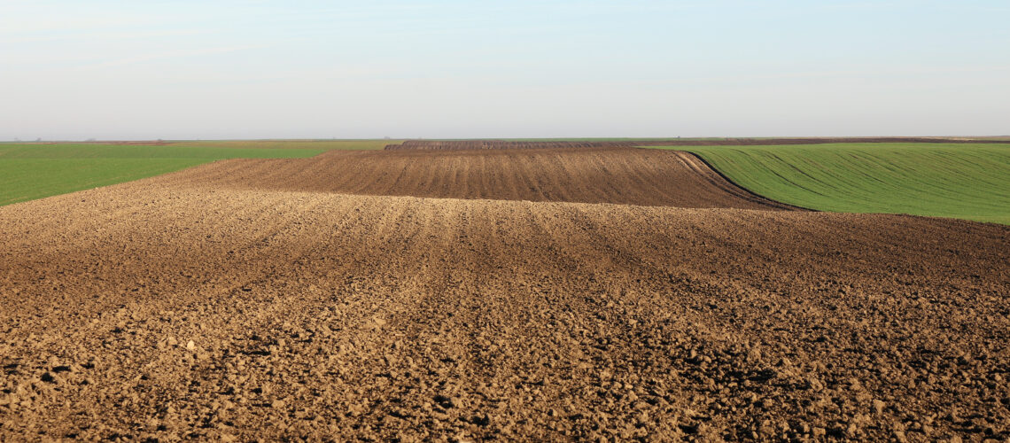 A plowed field landscape during autumn season.