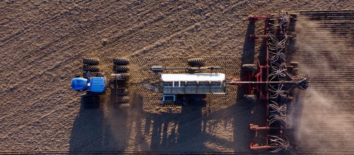 Ariel Drone Picture Top Down of a Seeder.