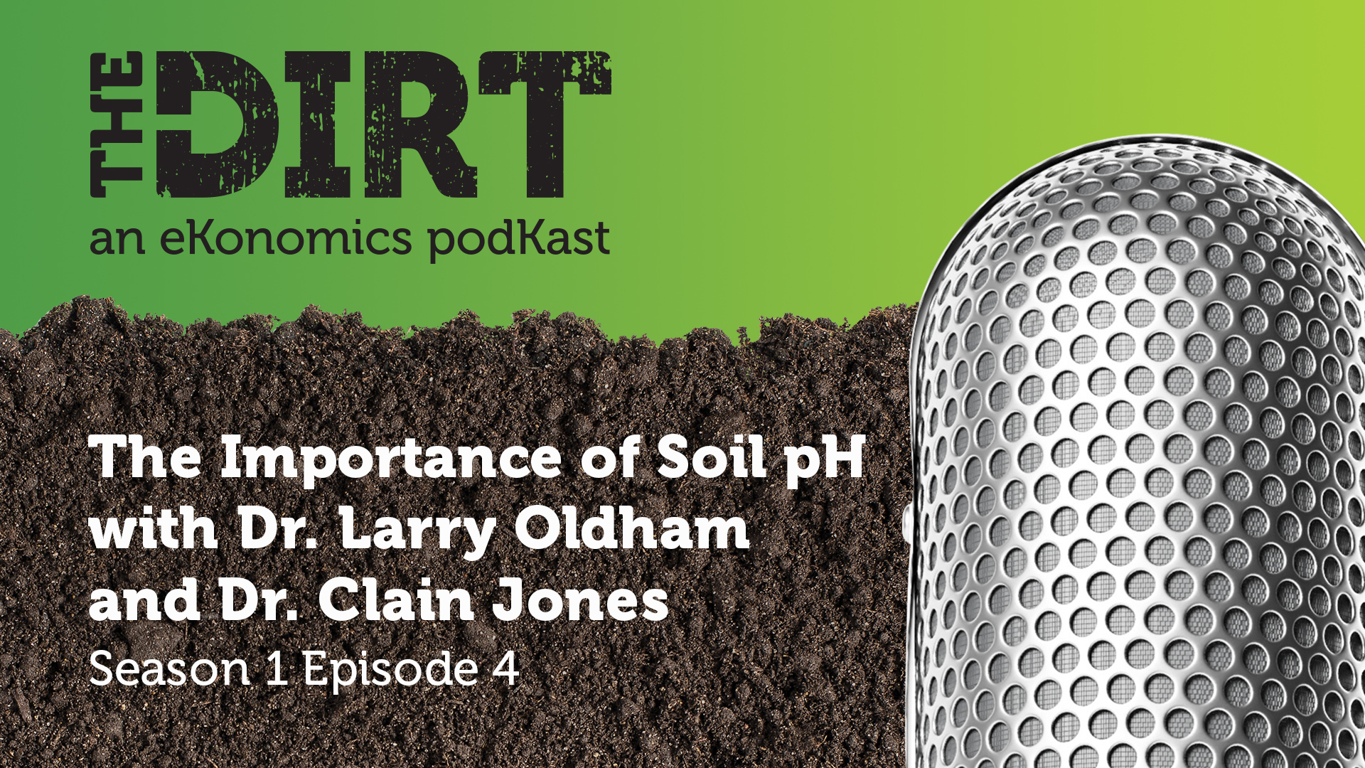 Promotional image for The Dirt PodKast featuring a microphone, with text 'The Importance of Soil pH, Season 1 Episode 4'
