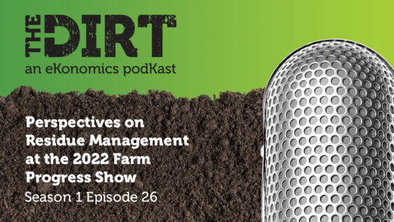 Promotional image for The Dirt PodKast featuring a microphone, with text 'Perspectives on Residue Management at the 2022 Farm Progress Show, Season 1 Episode 26'