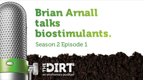 Promotional image for The Dirt PodKast featuring a microphone, with text 'Brian Arnall talks biostimulants, Season 2 Episode 1'