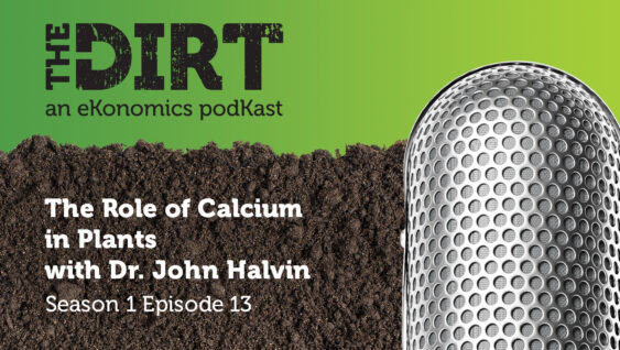 Promotional image for The Dirt PodKast featuring a microphone, with text 'The Role of Calcium in Plants, Season 1 Episode 13'