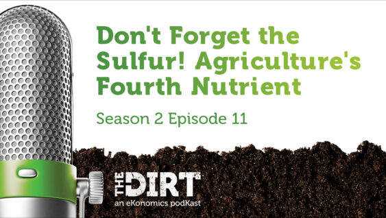 Promotional image for The Dirt PodKast featuring a microphone, with text 'Don't Forget the Sulfur! Agriculture's Fourth Nutrient, Season 2 Episode 11'