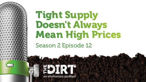 Promotional image for The Dirt PodKast featuring a microphone, with text 'Tight Supply Doesn't Always Mean High Prices, Season 2 Episode 12'