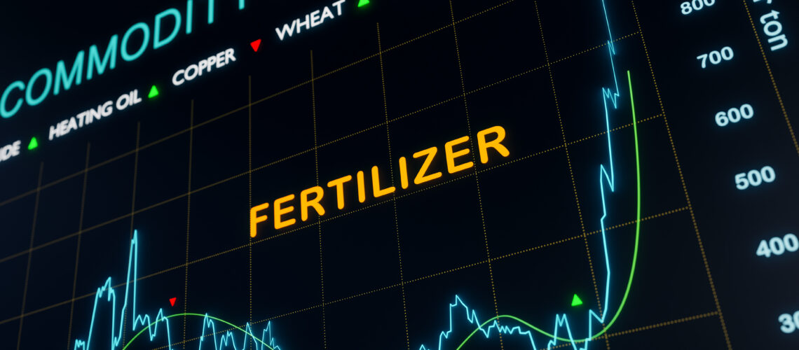 Fertilizer price rises. Commodity chart on a trading screen.