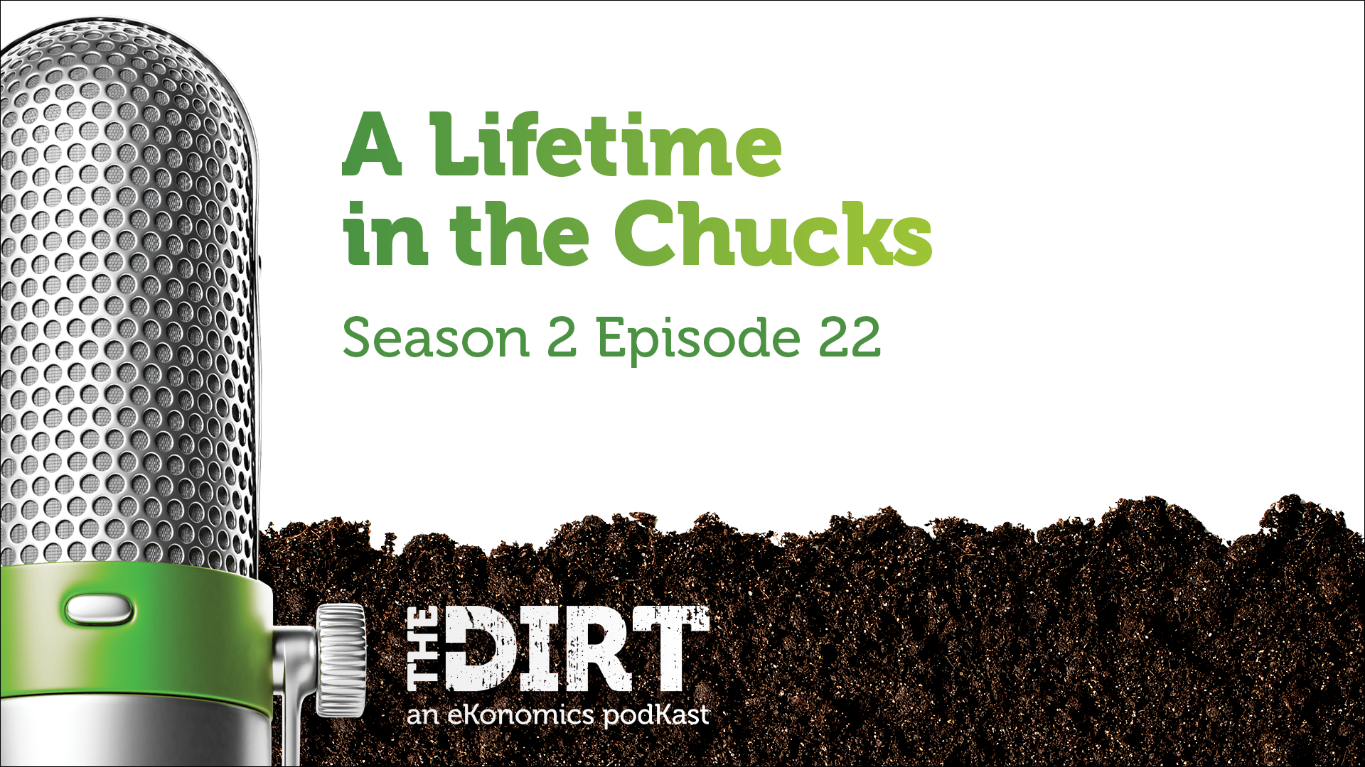 Promotional image for The Dirt PodKast featuring a microphone, with text 'A Lifetime in the Chucks, Season 2 Episode 22'