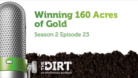 Promotional image for The Dirt PodKast featuring a microphone, with text 'Winning 160 Acres of Gold, Season 2 Episode 23'