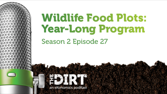 Promotional image for The Dirt PodKast featuring a microphone, with text 'Wildlife Food Plots: Year-Long Program, Season 2 Episode 27'