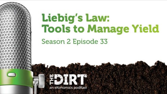Promotional image for The Dirt PodKast featuring a microphone, with text 'Liebig's Law: Tools to Manage Yield, Season 2 Episode 33'