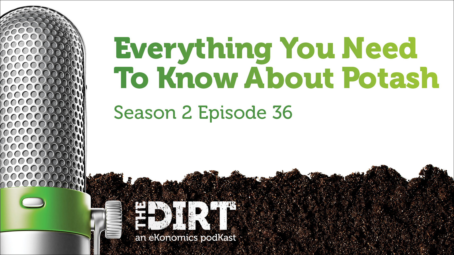 Promotional image for The Dirt PodKast featuring a microphone, with text 'Everything You Need To Know About Potash, Season 2 Episode 36'