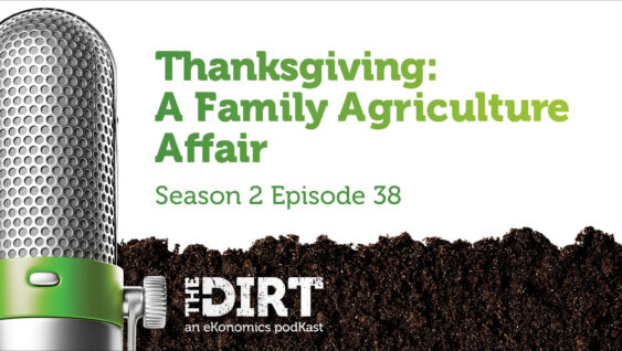 Promotional image for The Dirt PodKast featuring a microphone, with text 'Thanksgiving: A Family Agriculture Affair, Season 2 Episode 38'