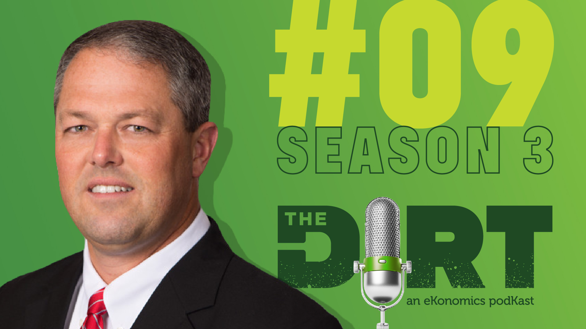 Promotional image for The Dirt PodKast featuring a microphone, with text 'Season 3 Episode 9'