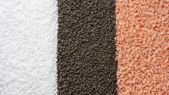 Chemical fertilizers isolated on white background. N-P-K