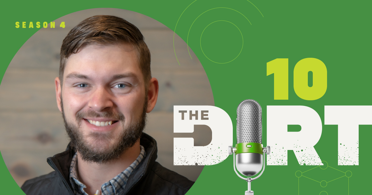 The Dirt PodKast season 4 episode 10 artwork featuring Dr. Brady Goettl from North Dakota State University.