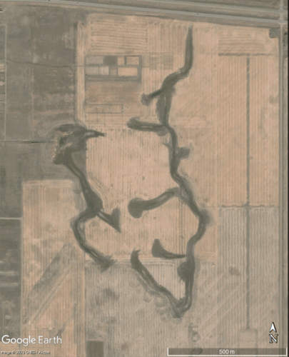 satellite image of field site following construction of surface ditches conducted in September 2020